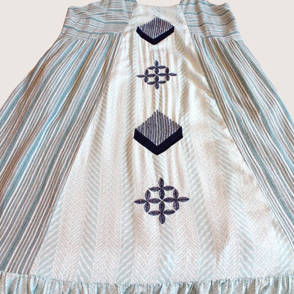 Embroidered Tiered Cover-up Maxi Dress Boho Sundress Seafoam Green & Blue Large - Picture 7 of 12